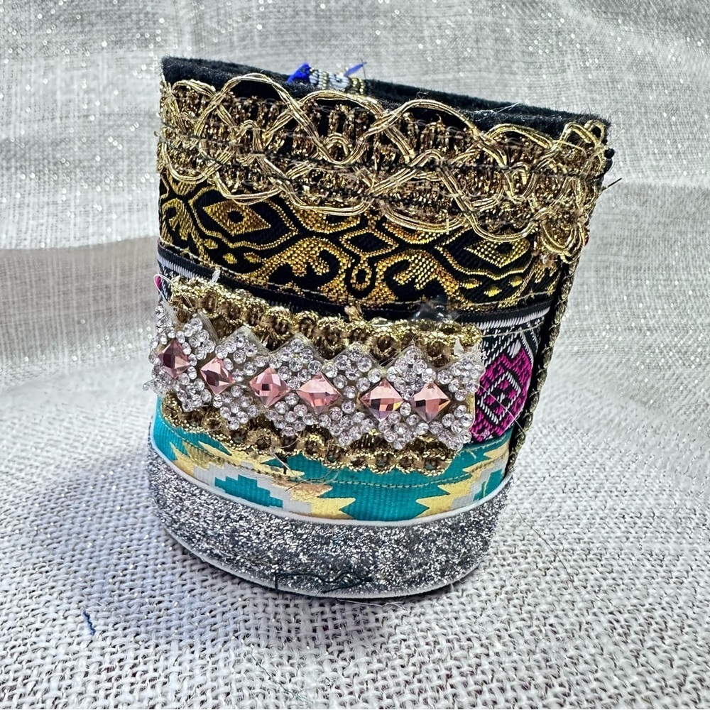 RUBYRUDI Cuff Bracelet Handcrafted OOAK Fabric Embellished Artisan Wearable Art